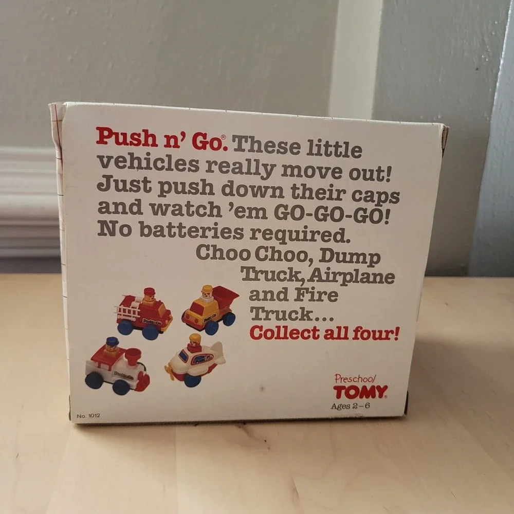 Vintage 1989 Tomy Push 'N Go Dump Truck Toy Car with Original Box